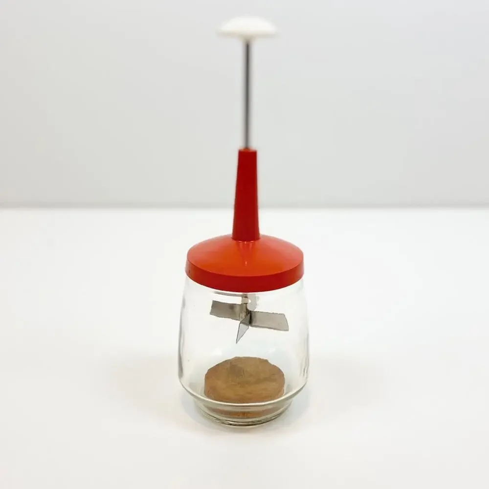 Mid-Century Food Chopper Orange White Manual Veggie Cutter Glass Jar VTG 60s 70s